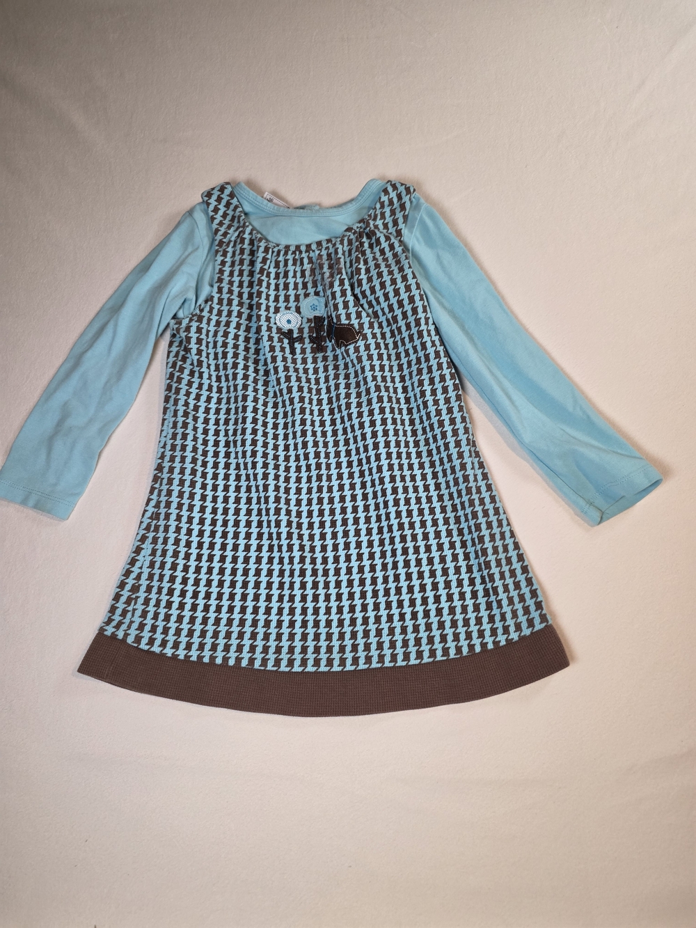 Vintage Sweet Potatoes Girls Blue and Brown  Long-Sleeve  Dress Size 4